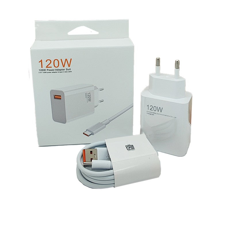 Încărcător rețea 120W Super Charge cu cablu USB-C 1m inclus, culoare albă, vedere frontală