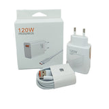 Încărcător rețea 120W Super Charge cu cablu USB-C 1m inclus, culoare albă, vedere frontală