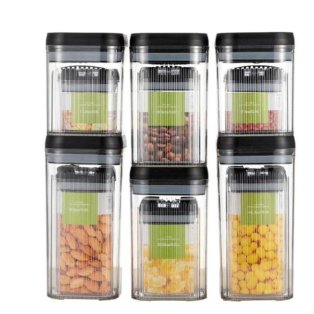 Cutii De Depozitare Alimente, Set Din 12 Cutii De Tip Container, Recipiente Pentru Cereale In Bucatarie, Transparente Cu Capac Negru - vivimall.ro