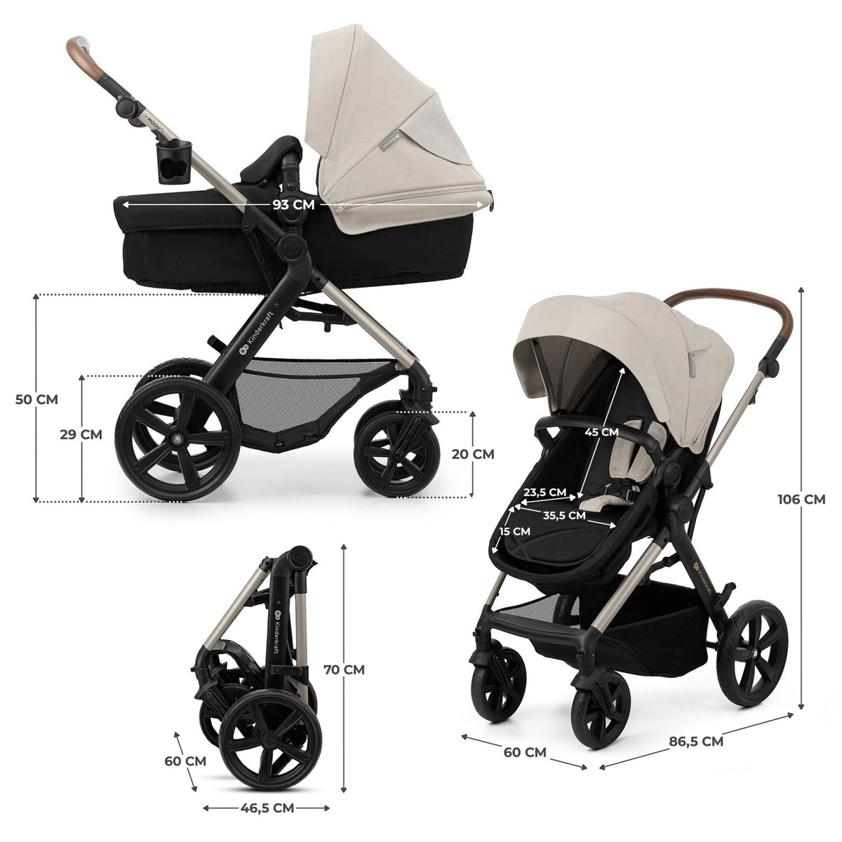 CARUCIOR 3 IN 1 KINDERKRAFT MOOV 2, MOONLIGHT GREY