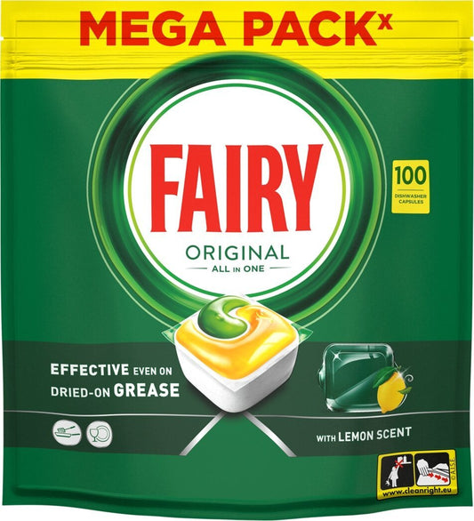 Tablete Fairy A'100 All In One Lemon - Curățare eficientă pentru mașina de spălat vase