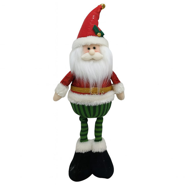 Figurina de Craciun Mos Craciun Textil, Flippy, Mos Craciun pentru Decoratiuni de Craciun, din Material Textil Moale 52 x 18 x 8 cm, Rosu Verde - vivimall.ro