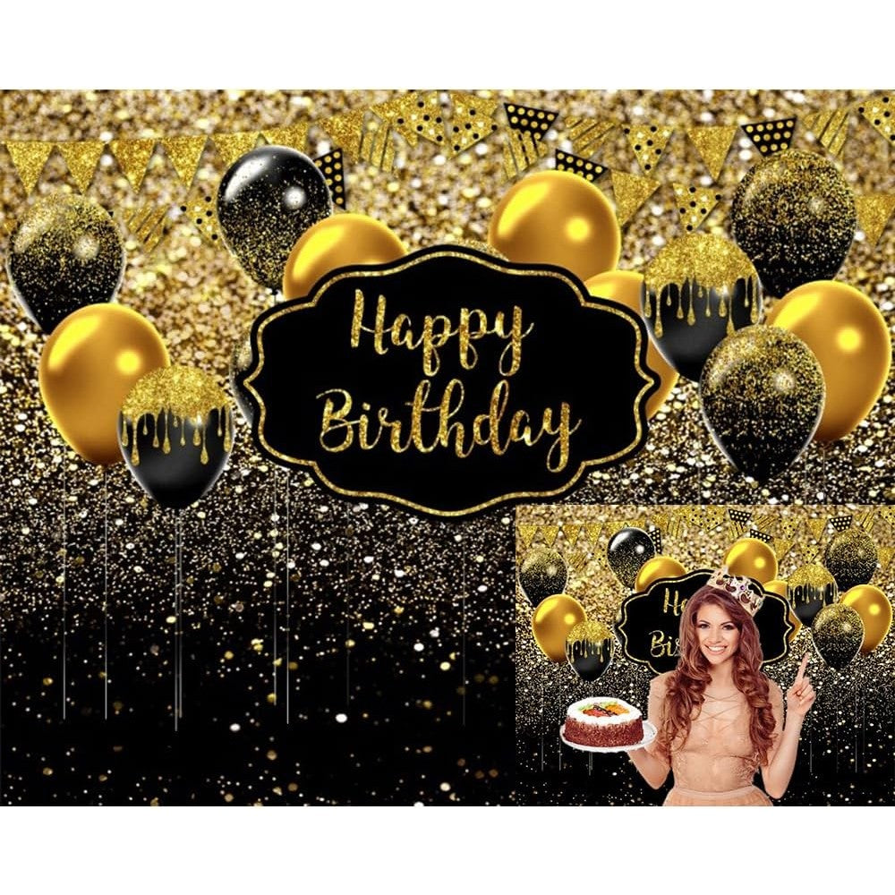 Banner Tip Fundal pentru Poze, Flippy, din Panza, 185 x 110 cm, Sfoara 6 m, Prindere in 4 Colturi, Negru/Auriu - vivimall.ro