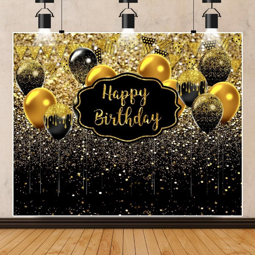 Banner Tip Fundal pentru Poze, Flippy, din Panza, 185 x 110 cm, Sfoara 6 m, Prindere in 4 Colturi, Negru/Auriu - vivimall.ro