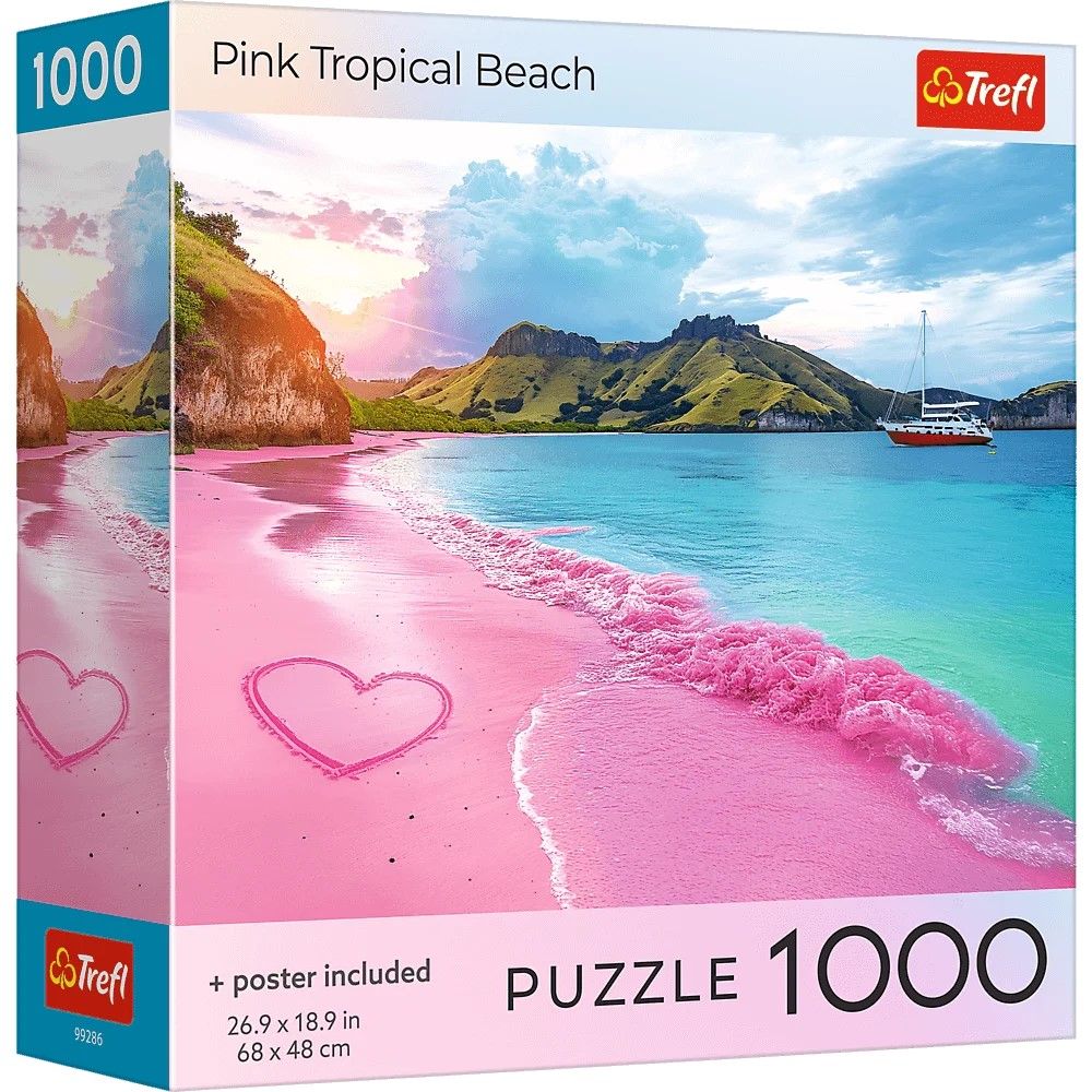 PUZZLE TREFL 1000 COLECTIA SUA PLAJA TROPICALA ROZ POSTER INCLUS