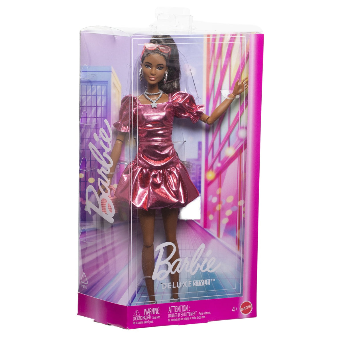 BARBIE DELUXE STYLE PAPUSA BARBIE ROCHIE ROZ METALIZAT CORAL