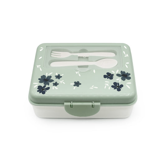 CUTIE PRANZ BENTO 2 NIVELE CU TACAMURI MELII FLORI ALBASTRE