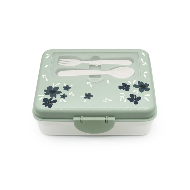 CUTIE PRANZ BENTO 2 NIVELE CU TACAMURI MELII FLORI ALBASTRE