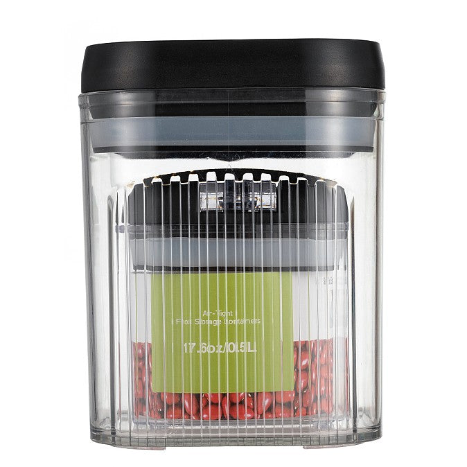 Cutii de Depozitare Alimente, Vivimall, Set din 2 Cutii de Tip Container de 0.5 si 1.3 l, Recipiente pentru Cereale in Bucatarie, Transparente cu Capac Negru - vivimall.ro