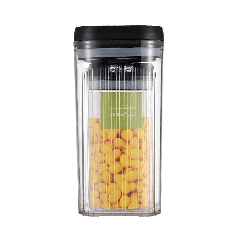 Cutii De Depozitare Alimente, Set Din 2 Cutii De Tip Container De 1.2 Si 2.5 L, Recipiente Pentru Cereale In Bucatarie, Transparente Cu Capac Negru - vivimall.ro