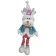 Figurină decorativă Crăciun ren alb cu pălărie festivă și coarne argintii, 52x17x8 cm, vedere frontală
