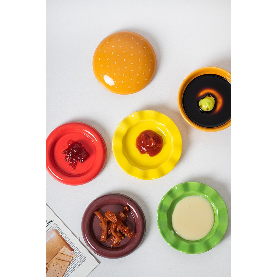 Set Farfurii Ceramice sub Forma de Burger, din Ceramica, pentru Sosuri si Gustari, Mini Farfurii Stivuibile, Multicolor - vivimall.ro