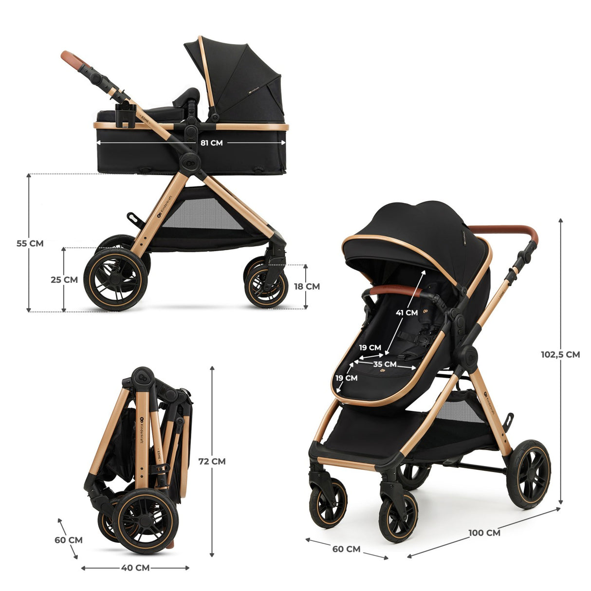 CARUCIOR KINDERKRAFT ESME, 3 IN 1, PURE BLACK