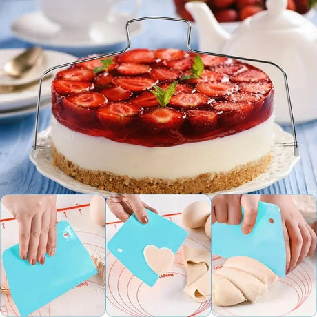Set De 216 Piese De Copt Pentru Prajituri, 3 Tavi De Copt, Nivelator, Forme Cupcake, Pos Pentru Ornat Cu 7 Capete, Feliator Tort, Din Otel Inoxidabil, Multicolor - vivimall.ro