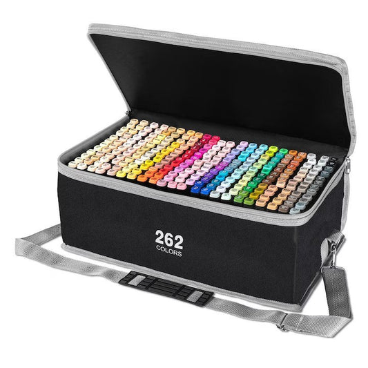 Set 262 Markere, Vivimall, Dublu Capat, Subtire 1mm si Gros 6 mm, Geanta Depozitare, Corp Alb, Multicolor - vivimall.ro