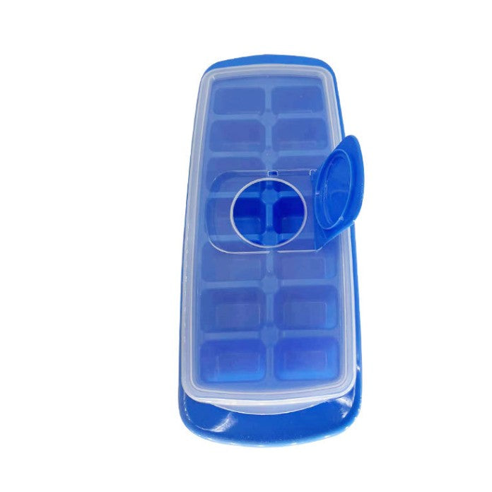Forma Pentru Cuburi De Gheata 14 Cuburi, Reutilizabil, Plastic Alimentar, Cu Capac, Orificiu Umplere, Dreptunghiulara, 29.5 X 12.5 X4 Cm, Albastru - vivimall.ro