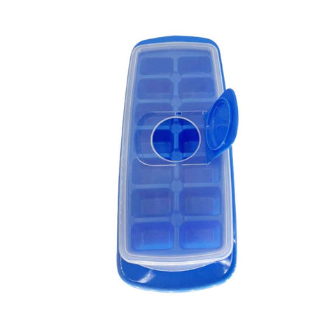 Forma Pentru Cuburi De Gheata 14 Cuburi, Reutilizabil, Plastic Alimentar, Cu Capac, Orificiu Umplere, Dreptunghiulara, 29.5 X 12.5 X4 Cm, Albastru - vivimall.ro
