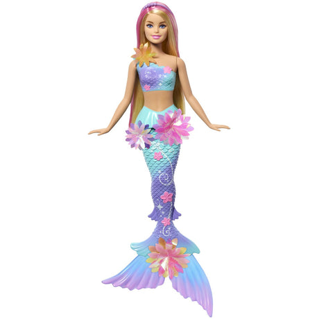 BARBIE PAPUSA SIRENA FLOARE MAGICA CU PAR BLOND SI COADA ALBASTRA