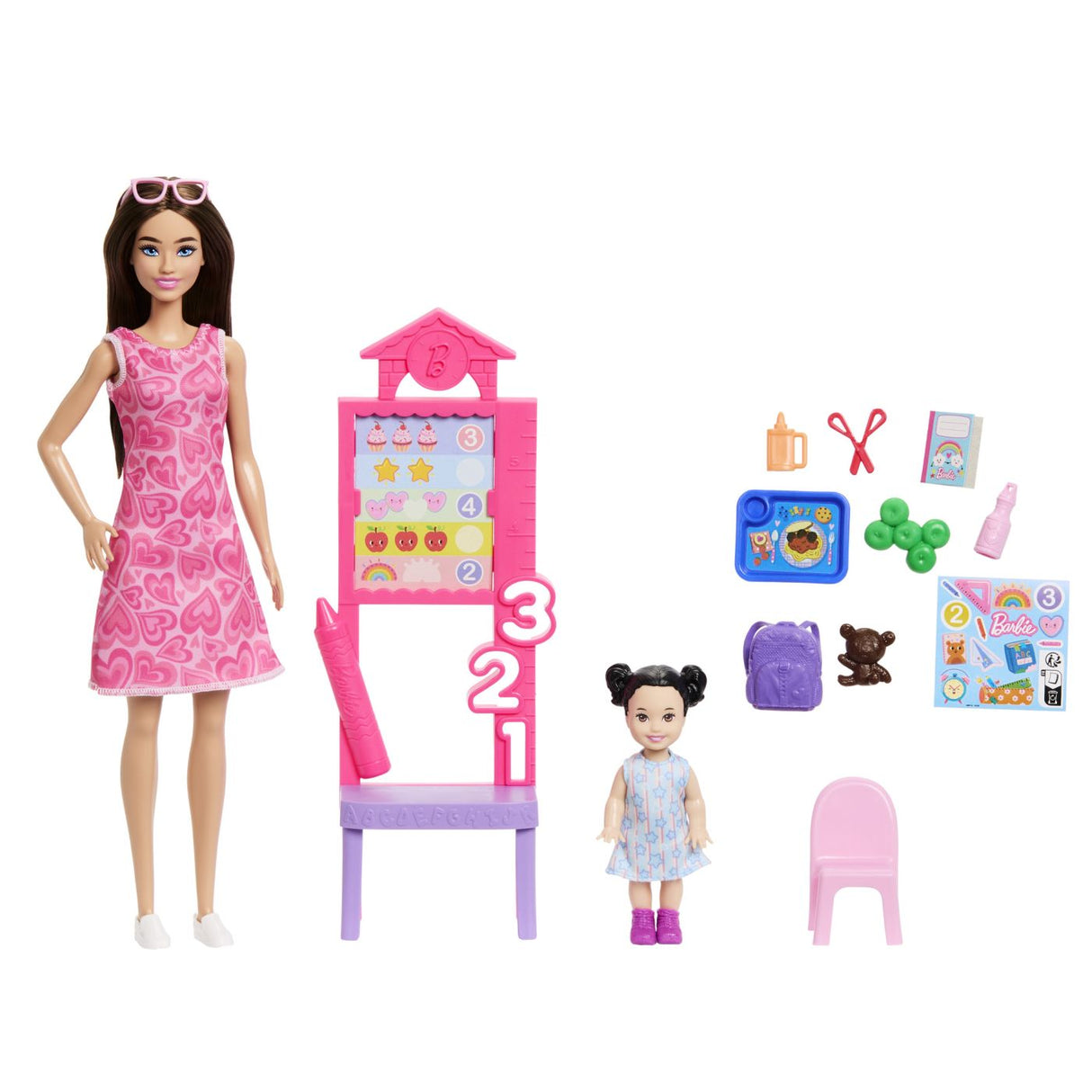 BARBIE SET DE JOACA PAPUSA BARBIE BRUNETA CU ROCHIE ROZ FACE CARIERA PROFESOARA