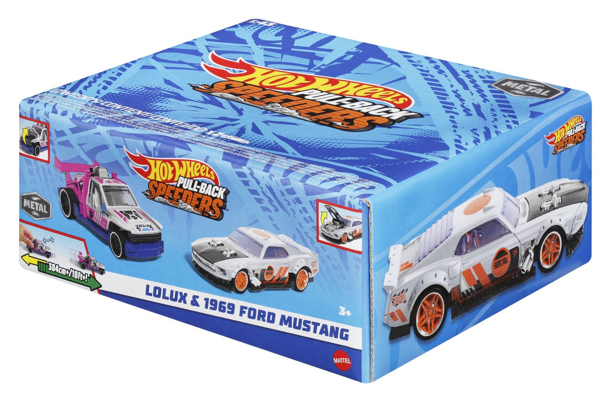 HOT WHEELS SET 2 MASINUTE METALICE PULL BACK LOLUX SI 1969 FORD MUSTANG 1:43