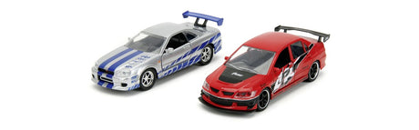 JADA FAST AND FURIOUS SET 2 MASINUTE METALICE MITSUBISHI LANCER EVOLUTION IX SI BRIANS NISSAN SKYLINE GT R SCARA 1 LA 32