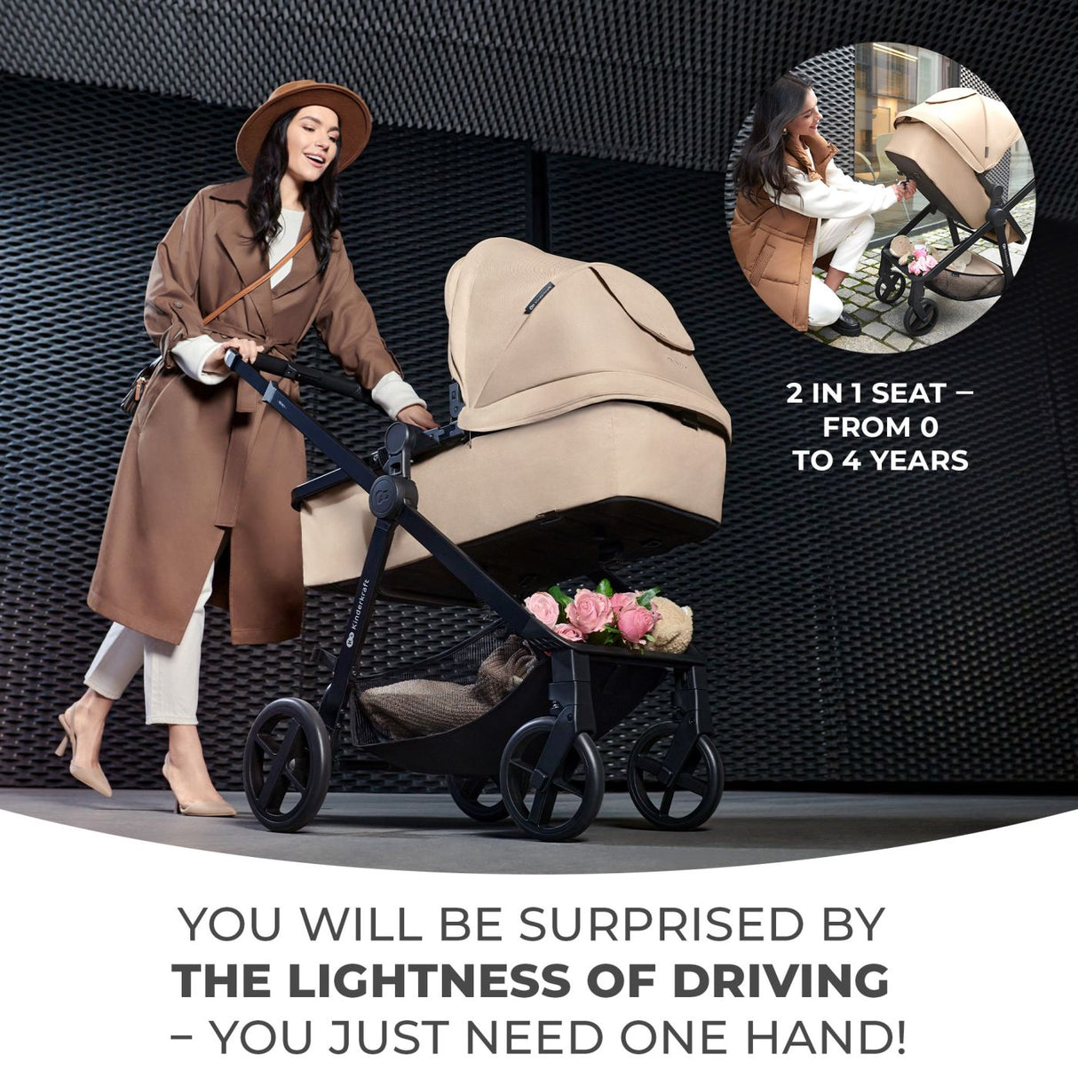 CARUCIOR KINDERKRAFT NEWLY, 3 IN 1, LIGHT GREY