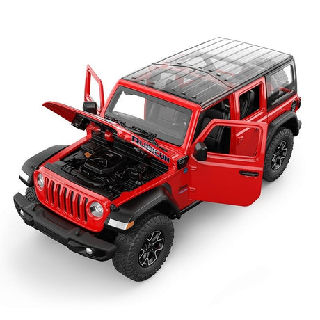 MASINUTA METALICA JEEP WRANGLER RUBICON 4XE ROSU CU SCARA 1 LA 32
