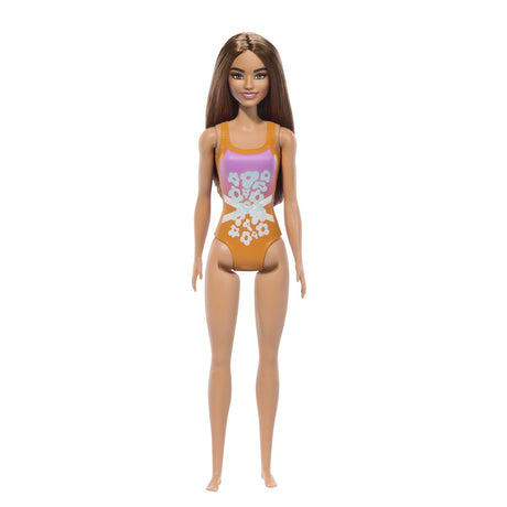 PAPUSA BARBIE BRUNETA CU COSTUM DE BAIE INFLORAT