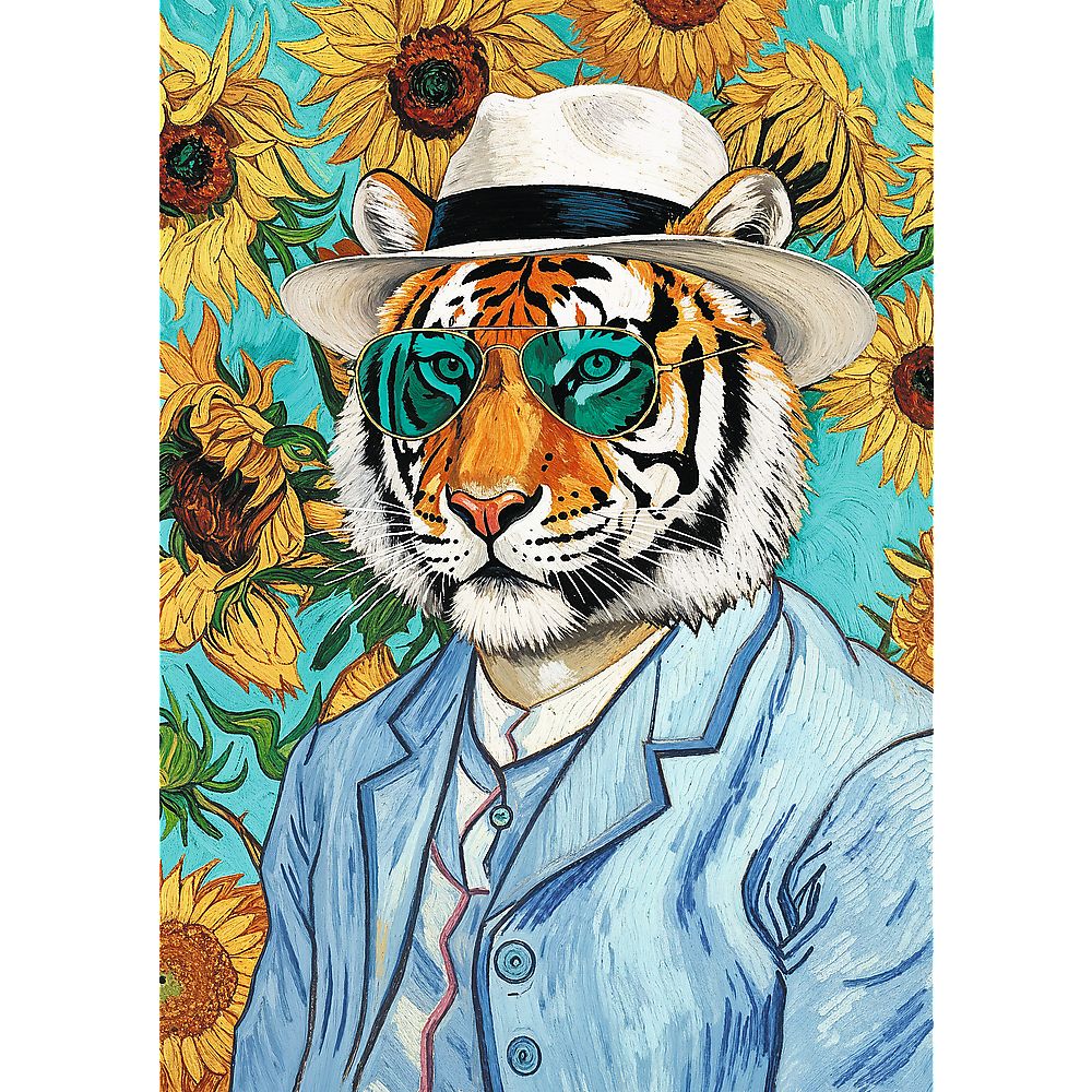 PUZZLE TREFL 500 PREMIUM PLUS PETS AS ART DOMNUL TIGRU SI FLOAREA SOARELUI