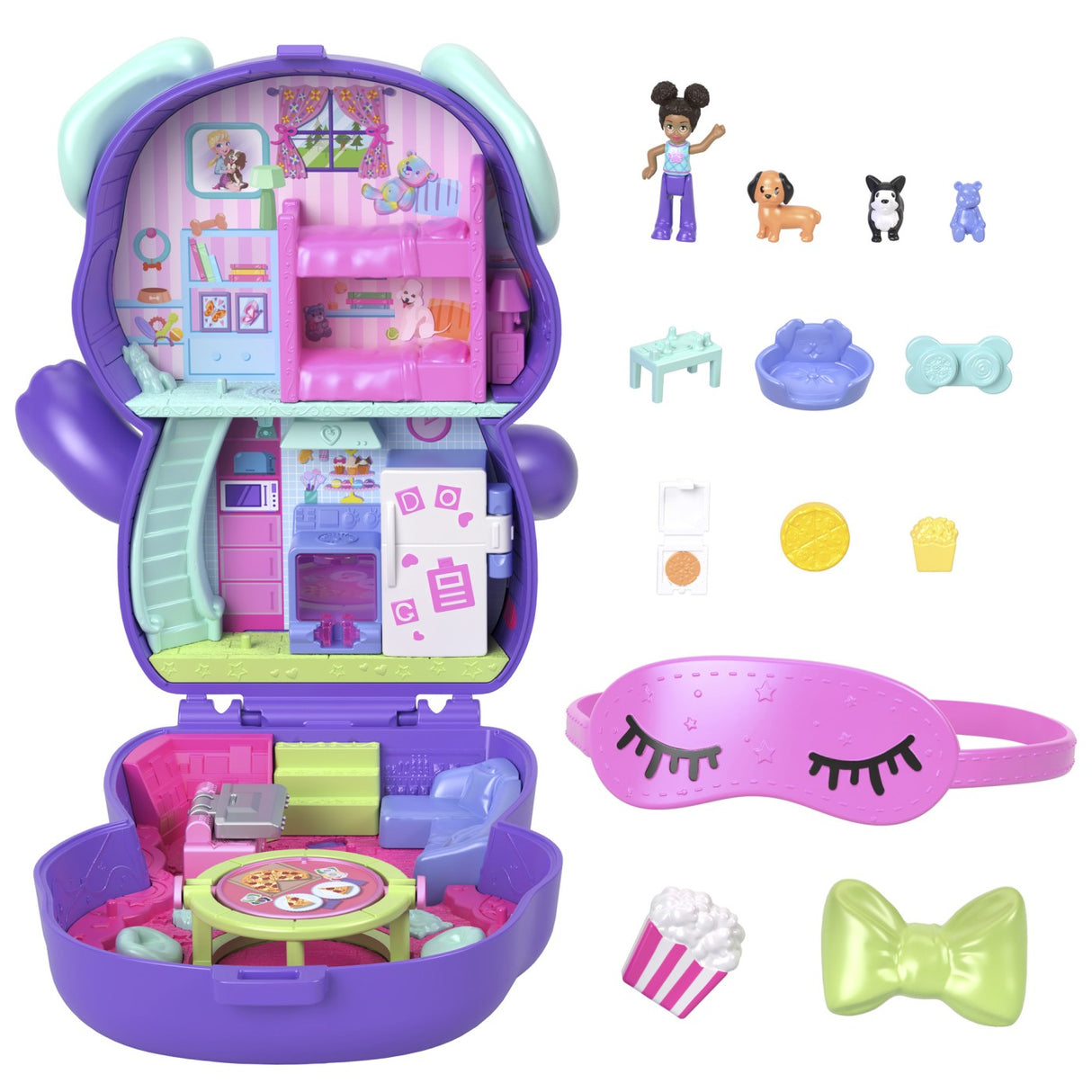 POLLY POCKET SET GENTUTA ANIMALUT CATELUS IN PIJAMA CU ACCESORII