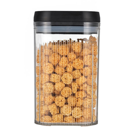 Cutie De Depozitare Alimente, Tip Container, 2L, Recipiente Pentru Cereale In Bucatarie, Transparente Cu Capac Negru - vivimall.ro
