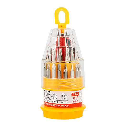 Set de Surubelnite 31-in-1 cu Clichet, Vivimall, Set de Uz Casnic pentru Repararea Electronicelor Mici, Maner durabil Izolat Magnetic, 10 x 5 x 5 cm, Galben - vivimall.ro