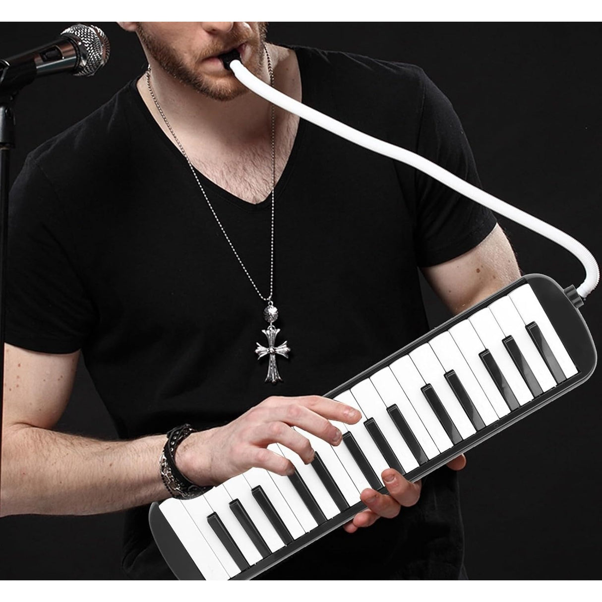 Muzicuta Melodica 32 Clape, Flippy, din ABS, pentru Incepatori, 45 x 13 x 7 cm, Include Husa si Suflator, Negru - vivimall.ro