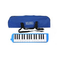 Muzicuță melodică albastră cu 32 de clape din ABS, vedere frontală, dimensiuni 45x13x7 cm