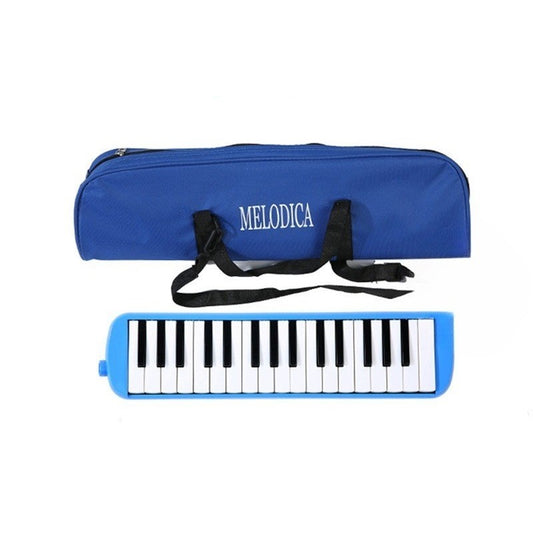 Muzicuță melodică albastră cu 32 de clape din ABS, vedere frontală, dimensiuni 45x13x7 cm