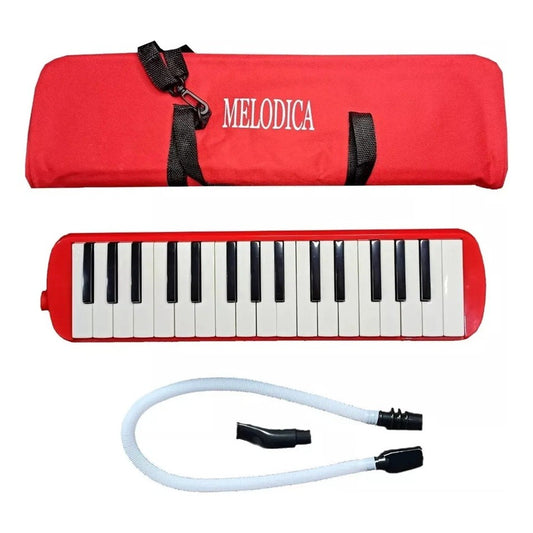 Muzicuta Melodica 32 Clape, Vivimall, din ABS, pentru Incepatori, 45 x 13 x 7 cm, Include Husa si Suflator, Rosu - vivimall.ro