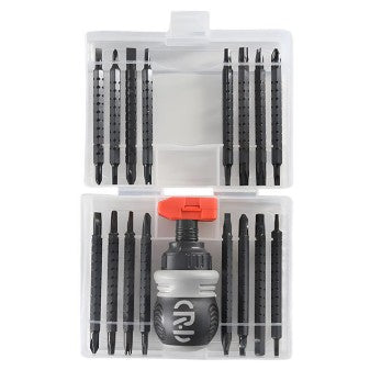 Set de Surubelnite 34-in-1 cu Clichet, Flippy, Set de Uz Casnic pentru Repararea Electronicelor Mici, Maner durabil, 12 x 10 x 5 cm, Negru Mat