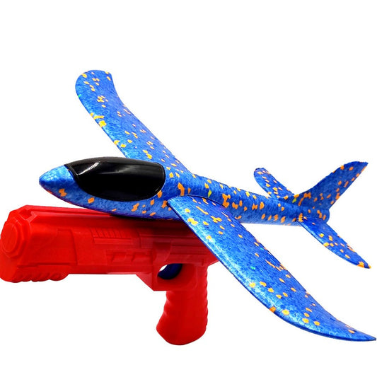 Pistol cu Lansator de Avion, Vivimall, din Polistiren+Plastic, +3 Ani, Avion 38 cm, Lansare 10 m, Rosu/Albastru - vivimall.ro