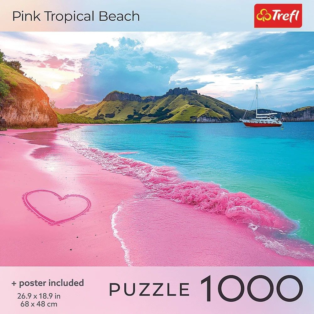 PUZZLE TREFL 1000 COLECTIA SUA PLAJA TROPICALA ROZ POSTER INCLUS
