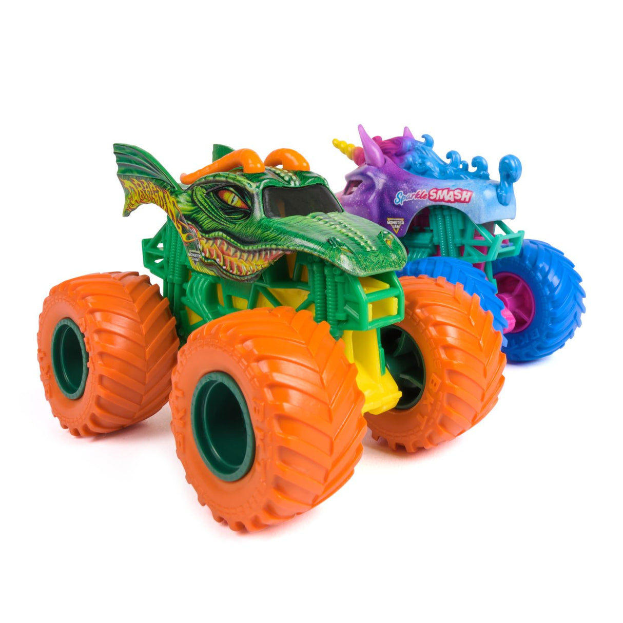 MONSTER JAM SET 2 MASINUTE METALICE DRAGON SI SPARKLE SMASH SCARA 1 LA 64