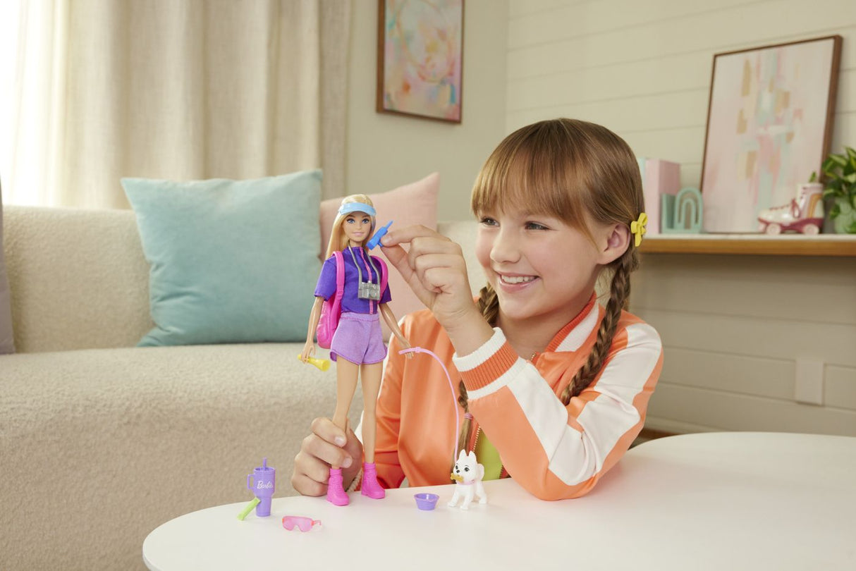 BARBIE FAMILY AND FRIENDS SET PAPUSA BARBIE MALIBU SI ACCESORII AVENTURI IN AER LIBER