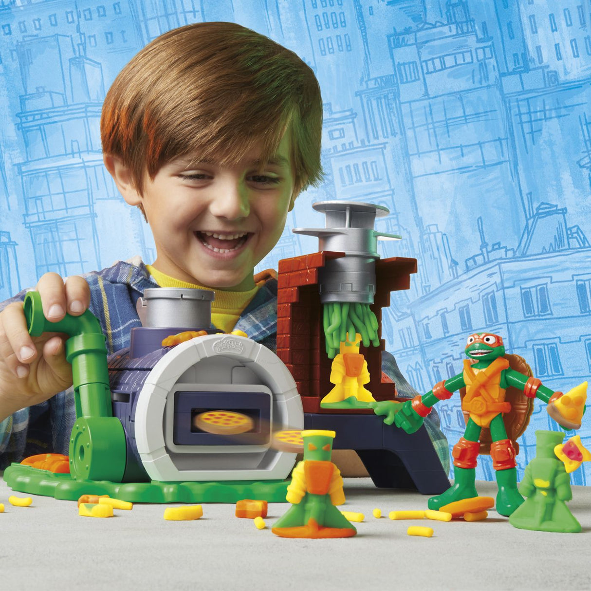 PLAY DOH POVESTIRI CU TESTOASE NINJA ADOLESCENTE MUTANTE SET PIZZA TAIE SI ARUNCA