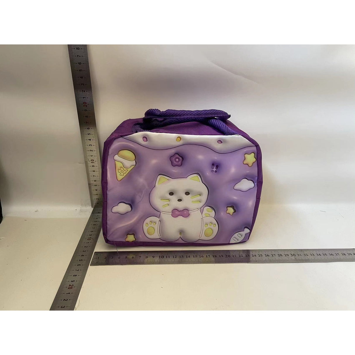 Geantă Frigorifică, Flippy, cu Desene Animate 3D, Portabilă pentru Copii, de Prânz, din Pânză Oxford, 23x13x19 cm, Model Pisicuta, Mov