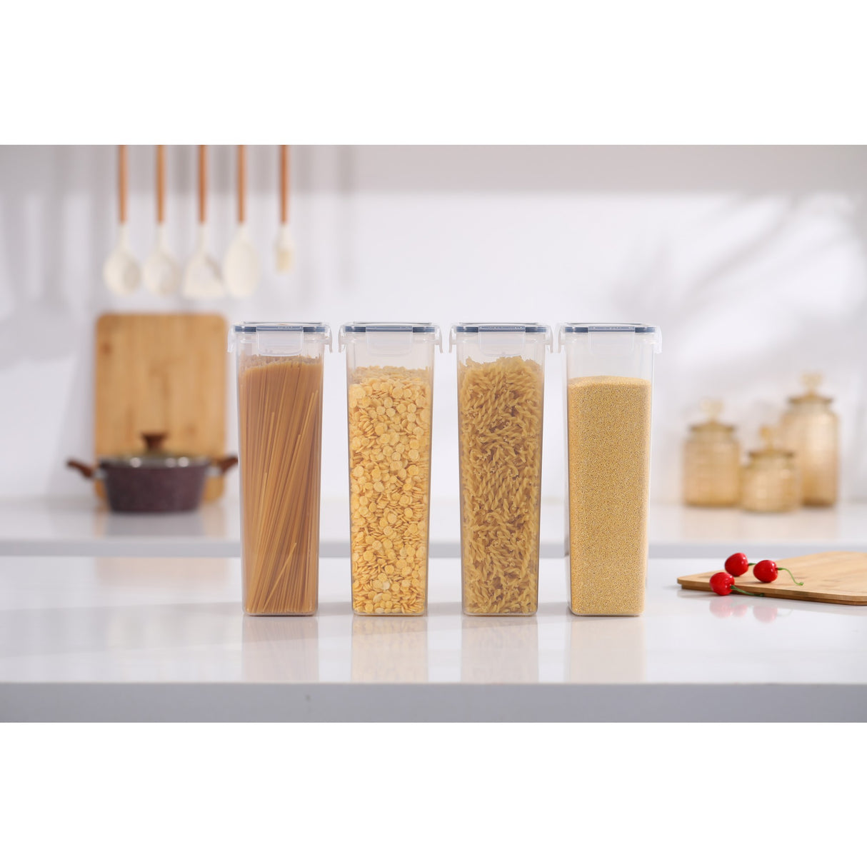 Set 4 Recipiente Din Plastic, Pentru Alimente/Obiecte, Inchidere Ermetica, 4 X 2.8L, Transparent - vivimall.ro