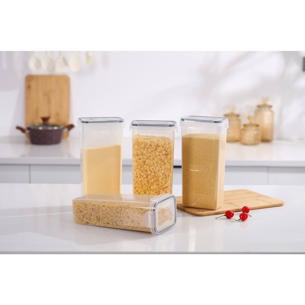 Set 4 Recipiente Din Plastic, Pentru Alimente/Obiecte, Inchidere Ermetica, 4 X 2.8L, Transparent - vivimall.ro