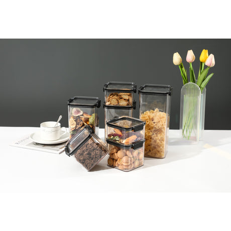 Set 4 Recipiente Din Plastic, Pentru Alimente/Obiecte, Inchidere Ermetica, 1 X 460 Ml, 2 X 700 Ml, 1 X 1300 Ml, Transparent - vivimall.ro
