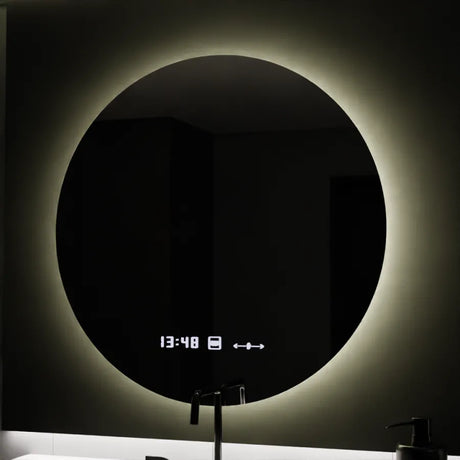 Oglinda Led Rotunda, 80Cm, Serenite Motionglow Marcello, Sistem Dezaburire, Ceas & Termometru - vivimall.ro
