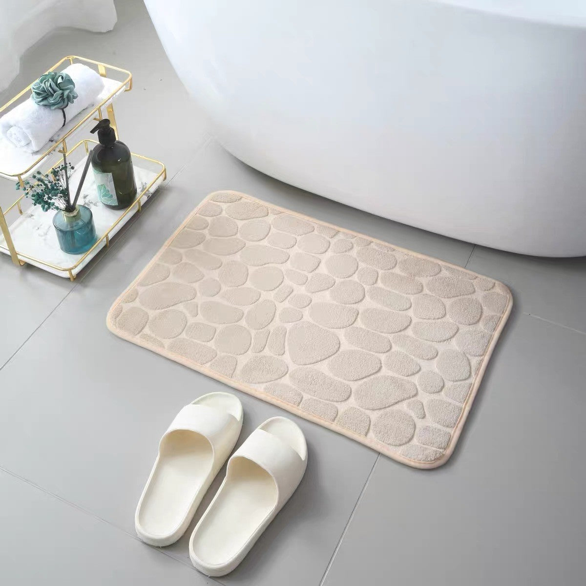 Covoras Pentru Baie Antiderapant, Uscare Rapida, Model 3D Piatra, 40X60 Cm - vivimall.ro