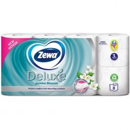 Hârtie igienică Zewa Deluxe Jasmine Blossom, 3 straturi, 8 role - Confort și delicatețe