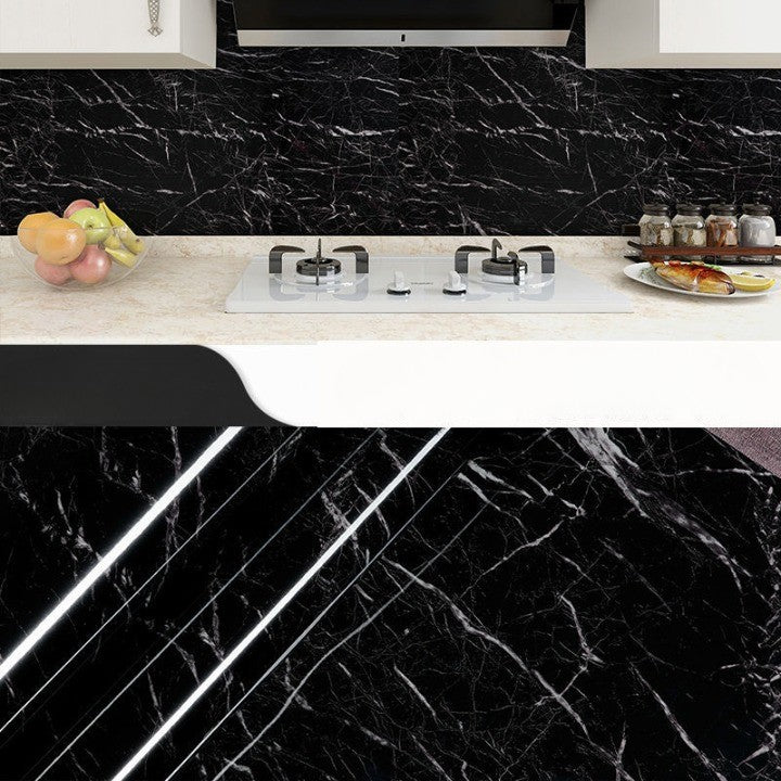 Tapet Autocolant pentru Bucatarie, Vivimall, Rola cu Efect de Marmura, Folie Autoadeziva, 40cmx100cm, Negru - vivimall.ro